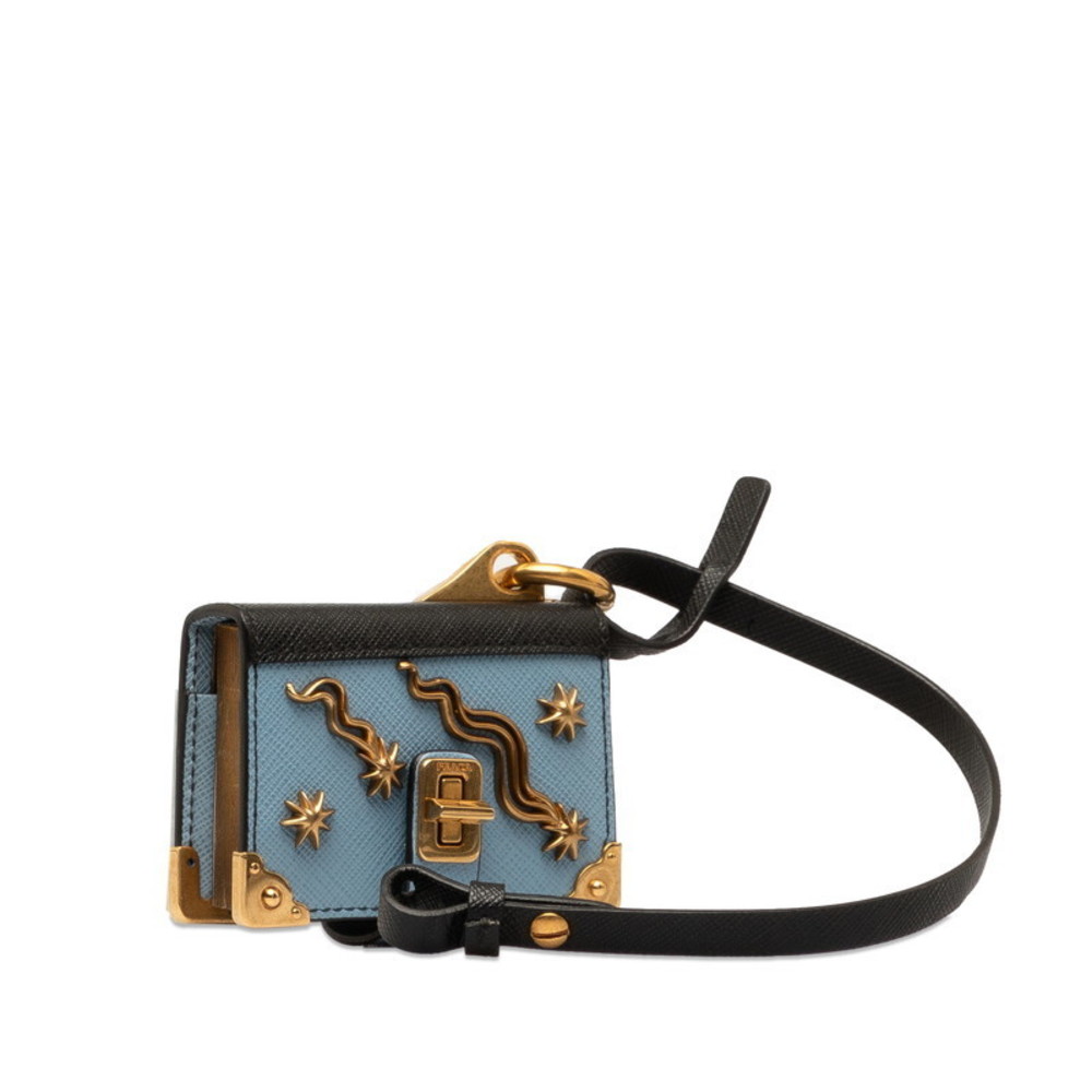 Prada Memo Pad Bag Book Motif Studded Charm Type Blue Light